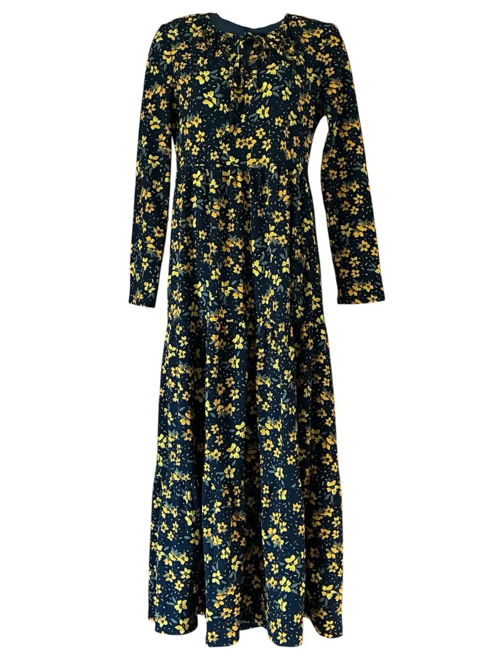 Free People Tiers of Joy Midi Dress Yellow Floral Print on Black Size Small
